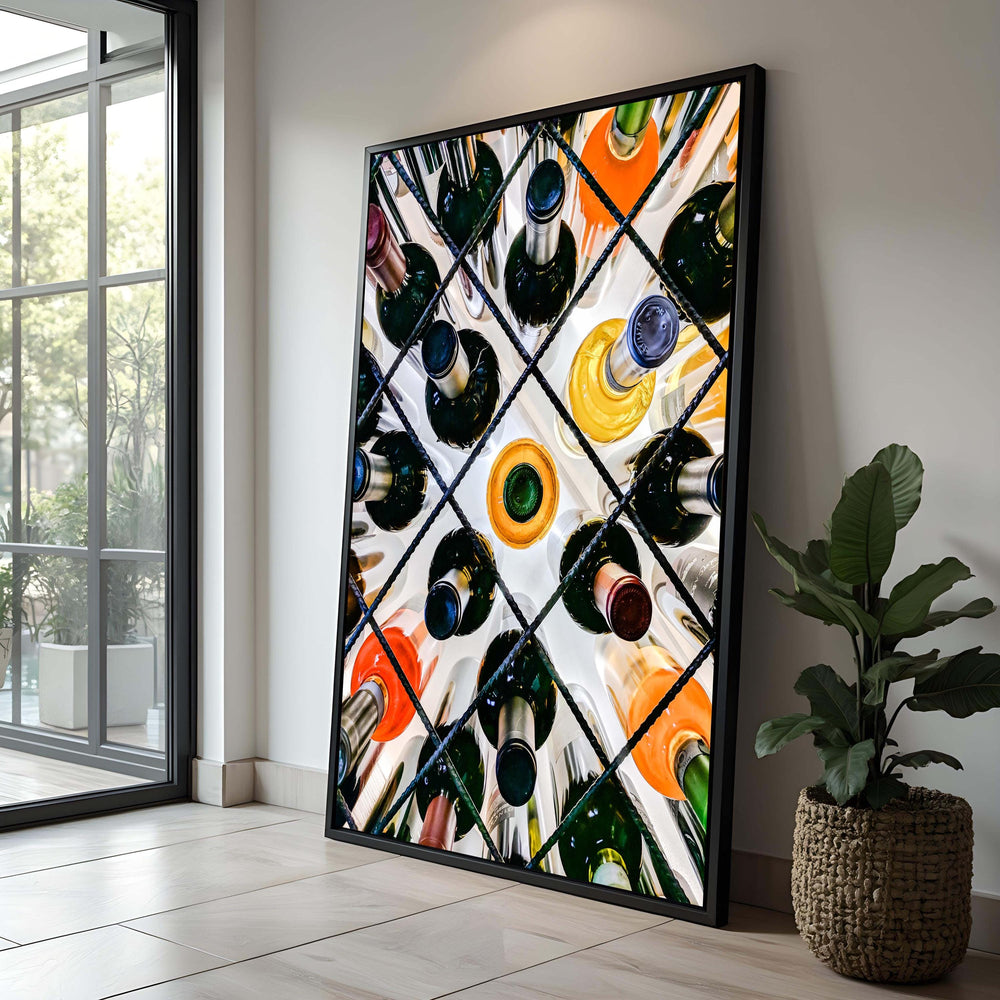 Wine Bottles Canvas Art: Modern Bar Decor, Colorful Wine Collection