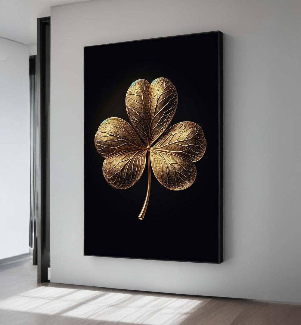 Gold Shamrock Canvas Print: Elegant Irish Luck Symbol Wall Decor