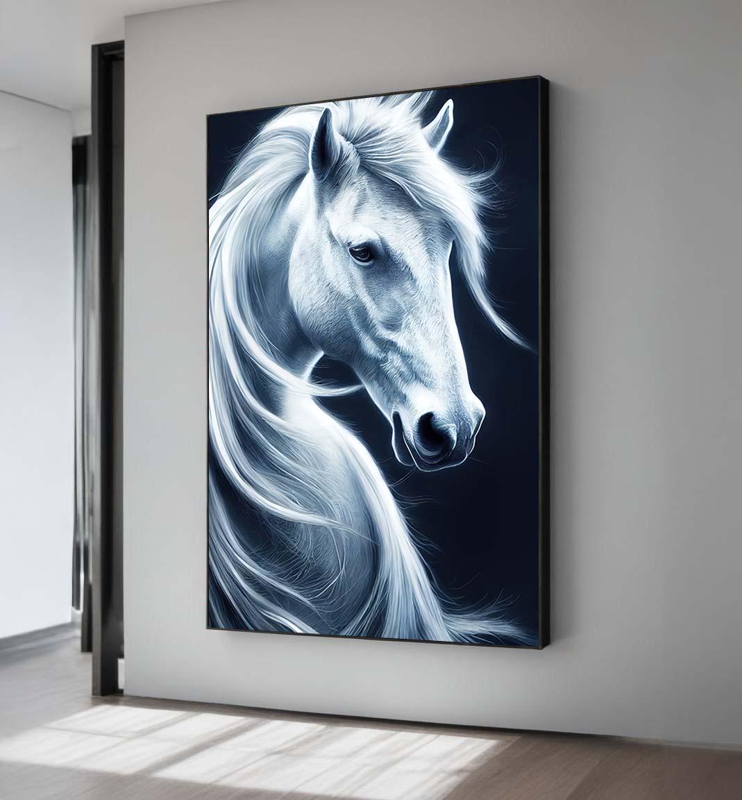 White Horse Portrait: Elegant Equine Canvas Wall Art