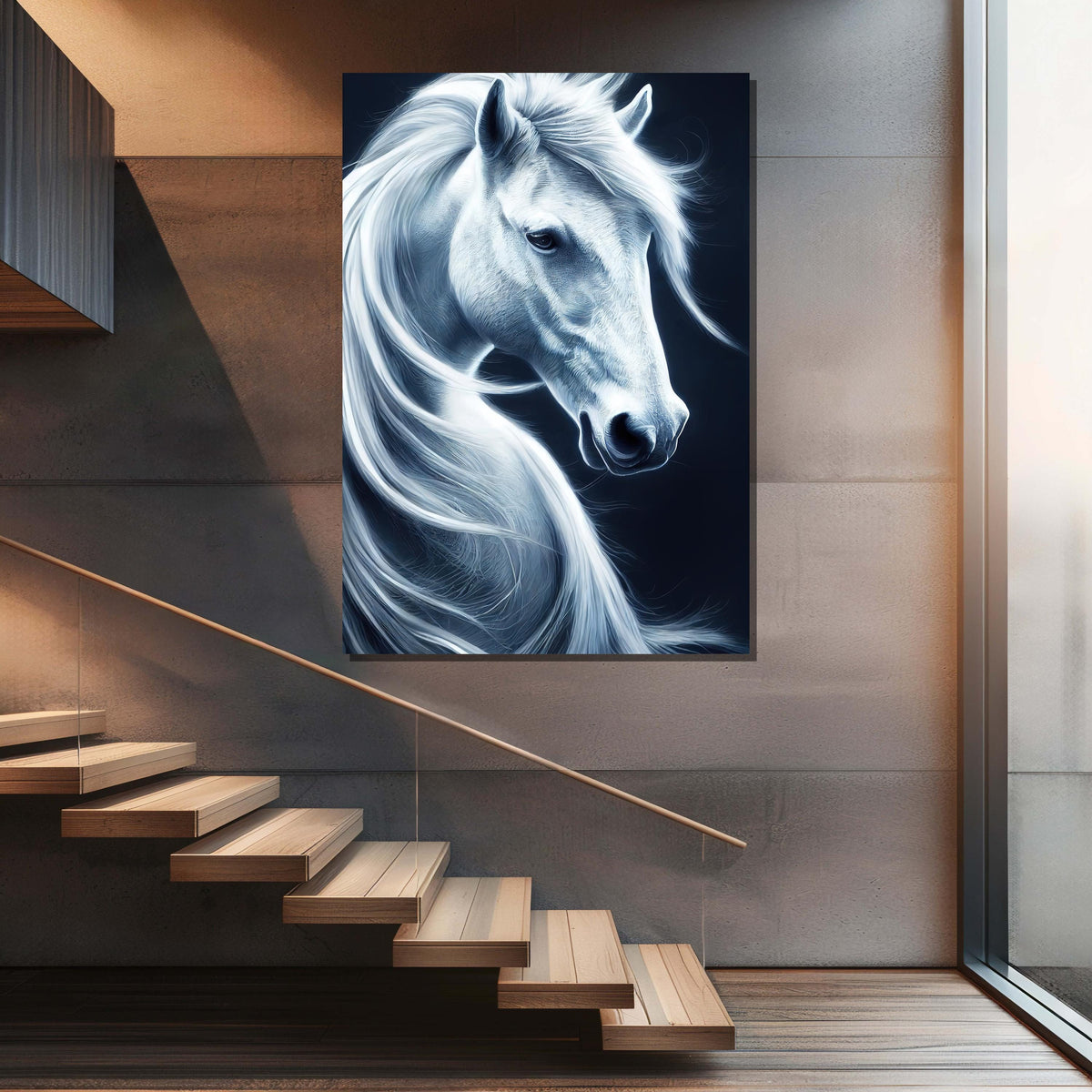 White Horse Portrait: Elegant Equine Canvas Wall Art