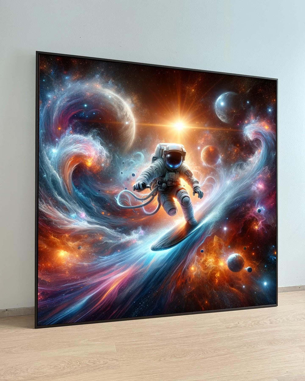 Cosmic Surfing Astronaut Canvas Art: Galaxy Waves, Sci-Fi Decor