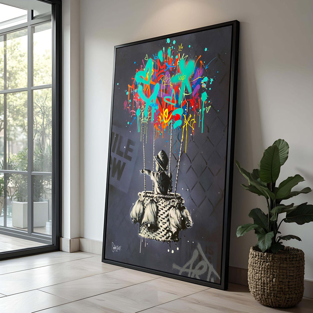 Graffiti Hot Air Balloon Canvas Print: Urban Street Art Decor