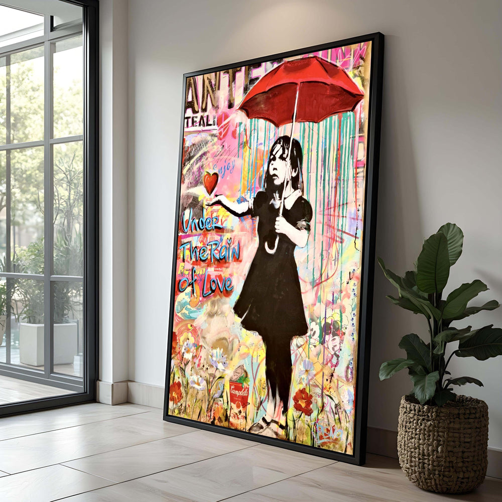 Red Umbrella Girl Graffiti Canvas: Colorful Urban Pop Art Print