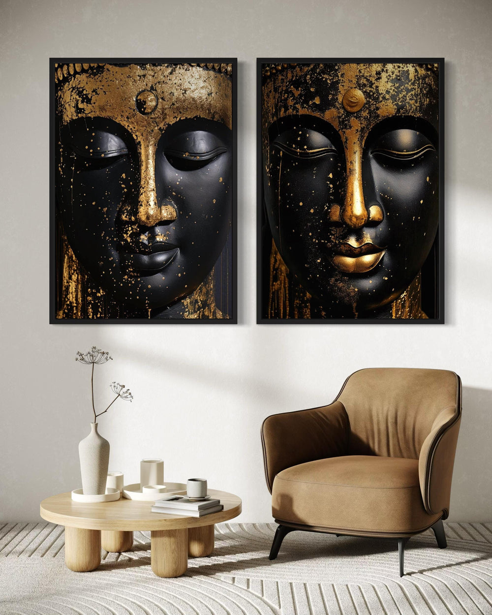 Gold Leaf Buddha Canvas Art: Zen Meditation Decor (Set of 2)