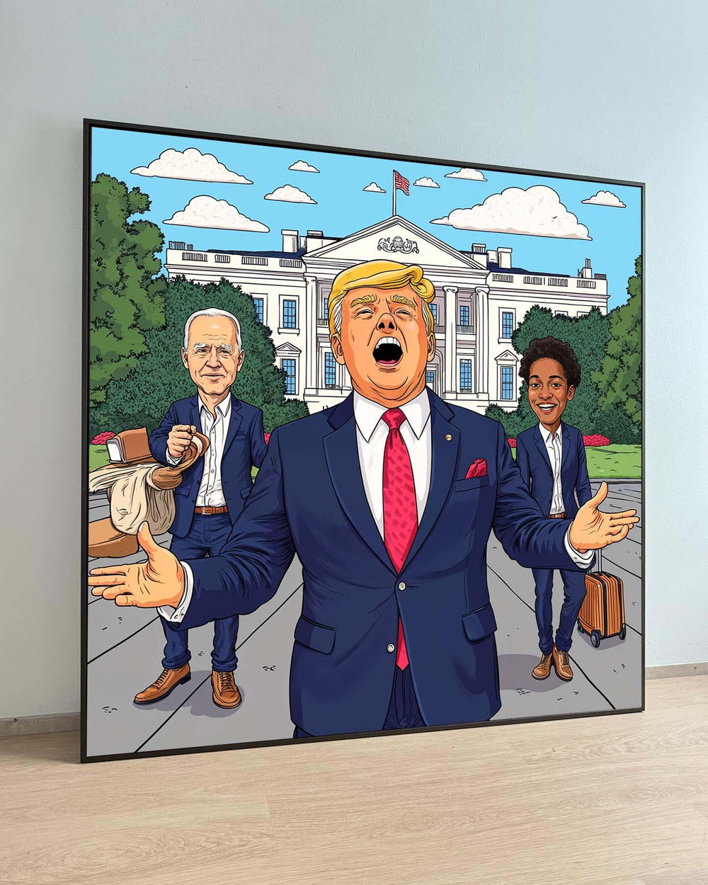 Satirical Presidential Cartoon Canvas Print: White House Political Art
