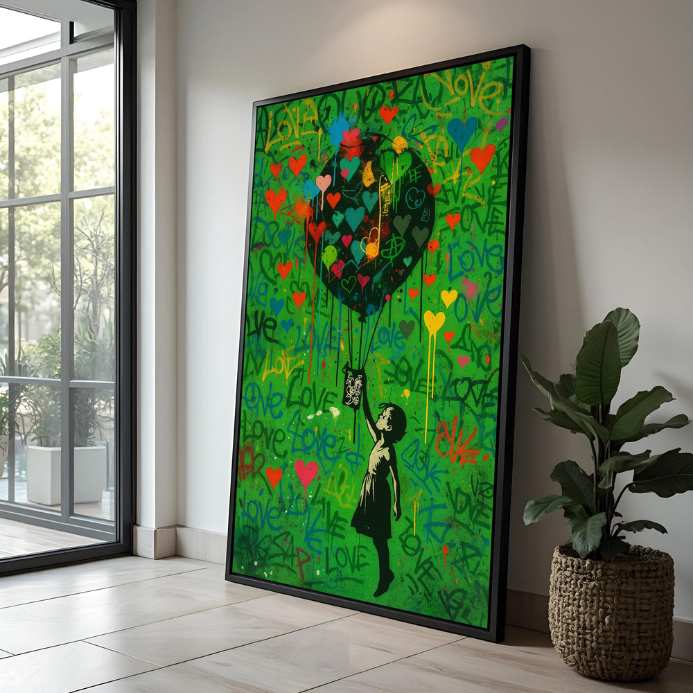 Graffiti Love Heart Balloon Canvas: Urban Street Art Decor (60x90 cm)