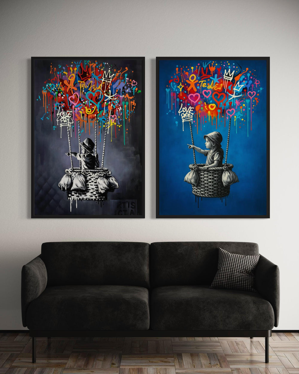 Banksy Style Graffiti Balloon Canvas Print Set: Street Art Decoration