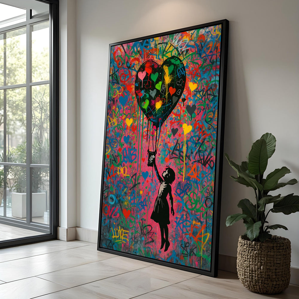 Graffiti Heart Balloon Canvas Print: Urban Street Art Decor