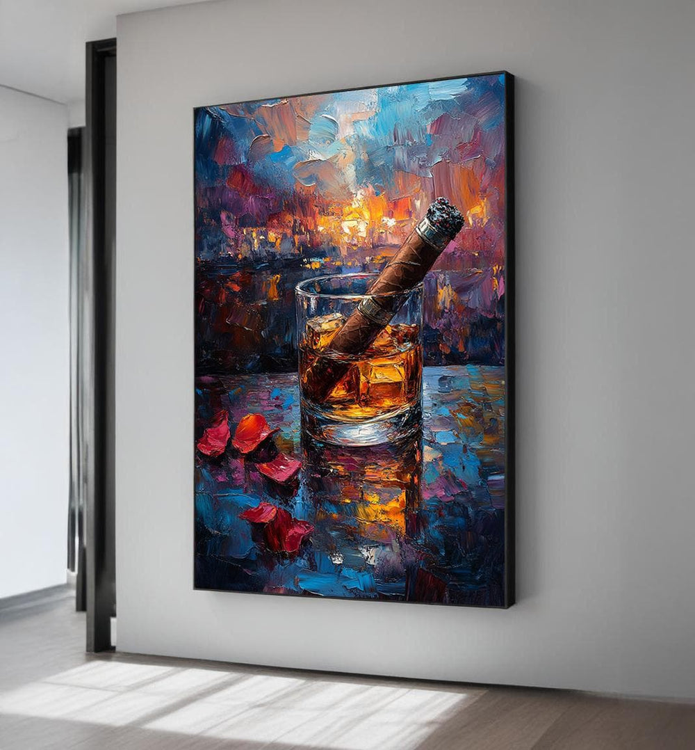 Whiskey & Cigar Impasto Canvas Print – Bar Wall Art