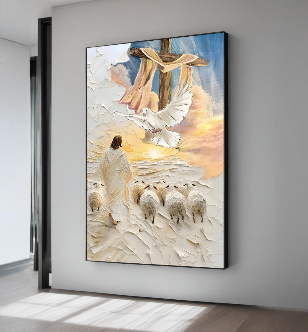 Jesus Shepherd Canvas Print: Impasto Christian Wall Art