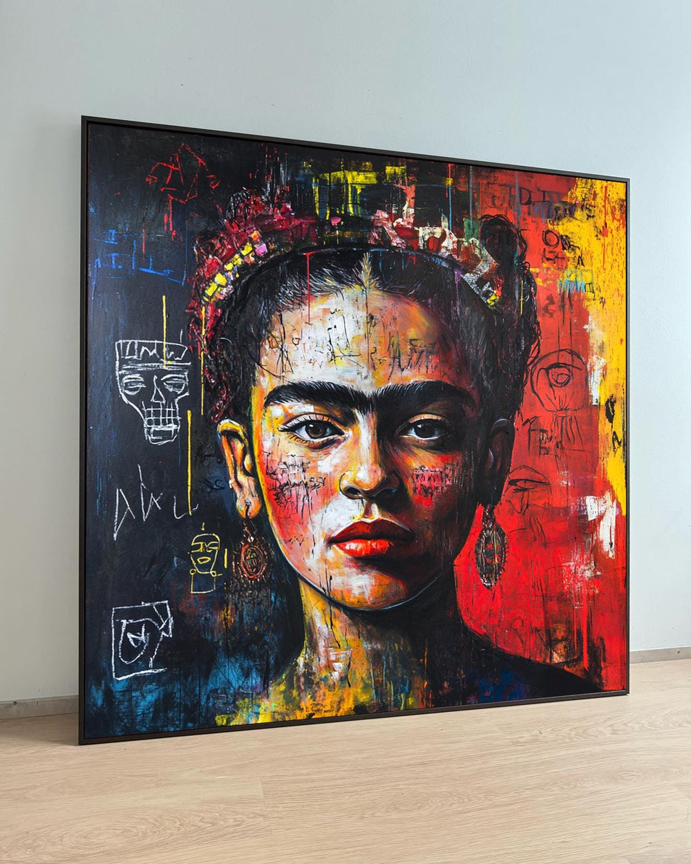 Frida Kahlo Graffiti Canvas Print: Colorful Pop Art Portrait