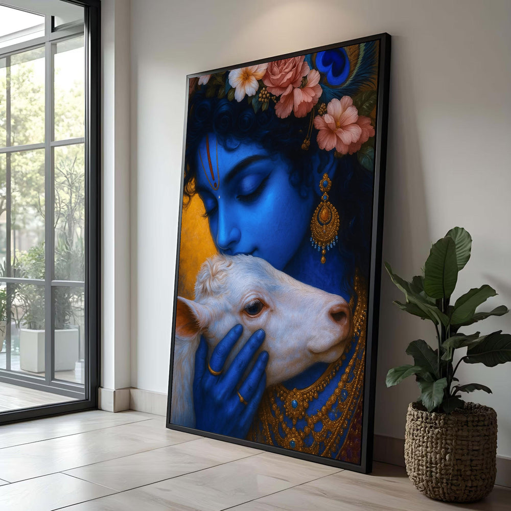 Divine Krishna Canvas Art: Hindu Spiritual Painting, Blue Portrait