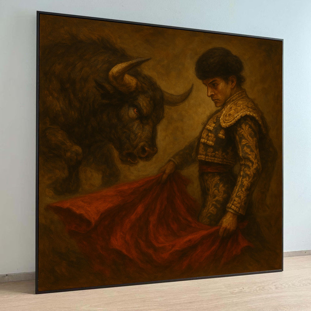 Vintage Bullfight Canvas Print: Spanish Matador & Charging Bull