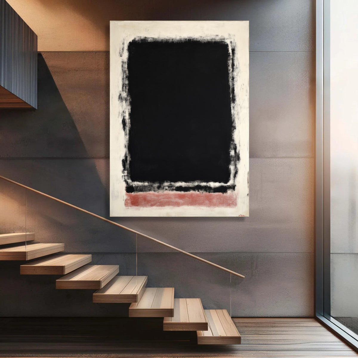 Mark Rothko Style Abstract Canvas Art, Black and Red Color Block