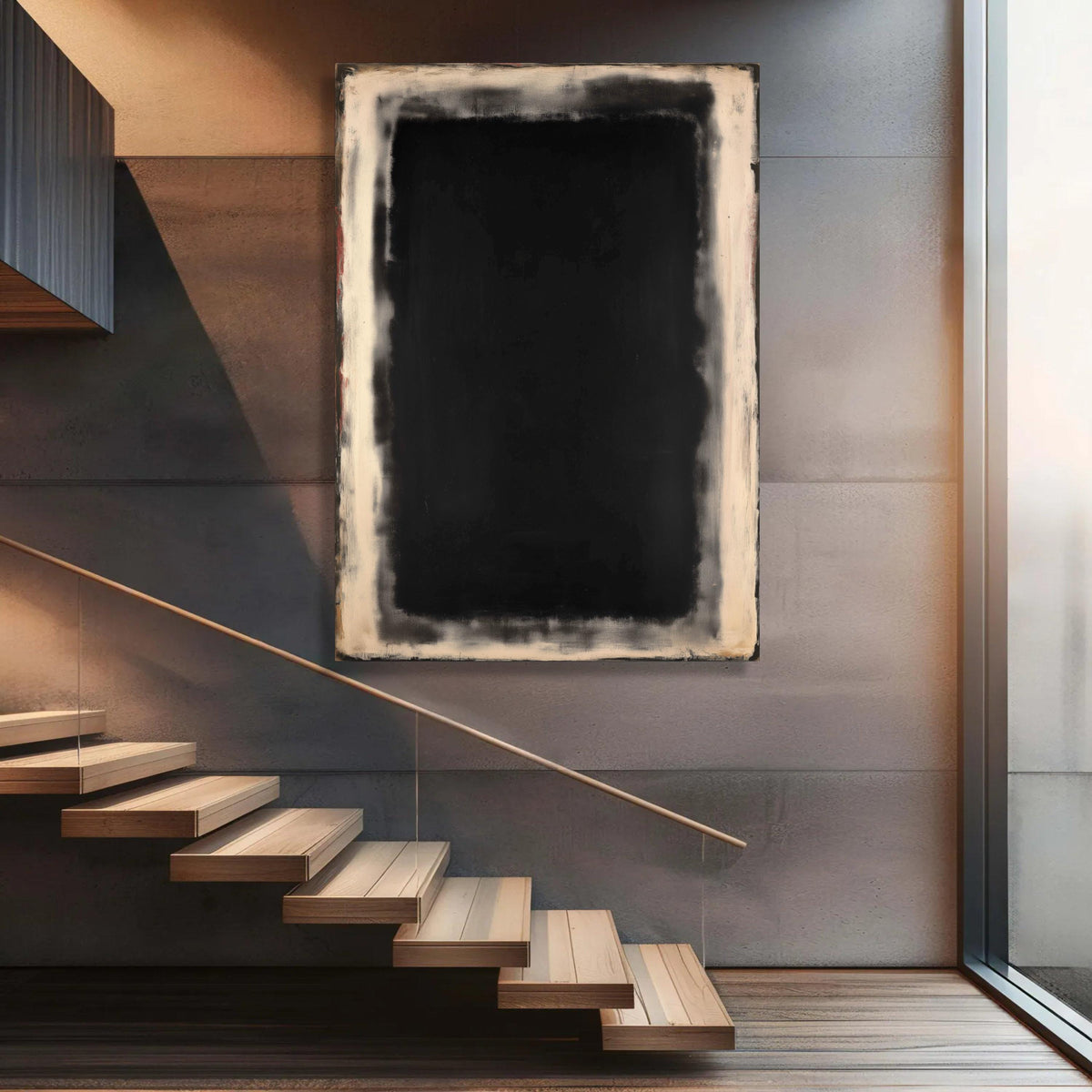 Mark Rothko Style Abstract Canvas Print, Black and Beige Color Field Art