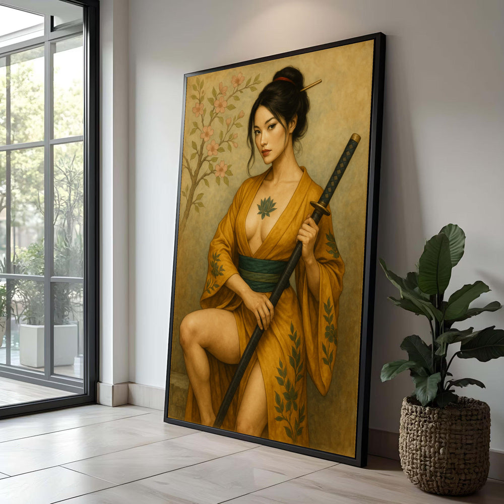 Geisha Warrior Canvas Print, Floral Kimono, Asian Home Decor