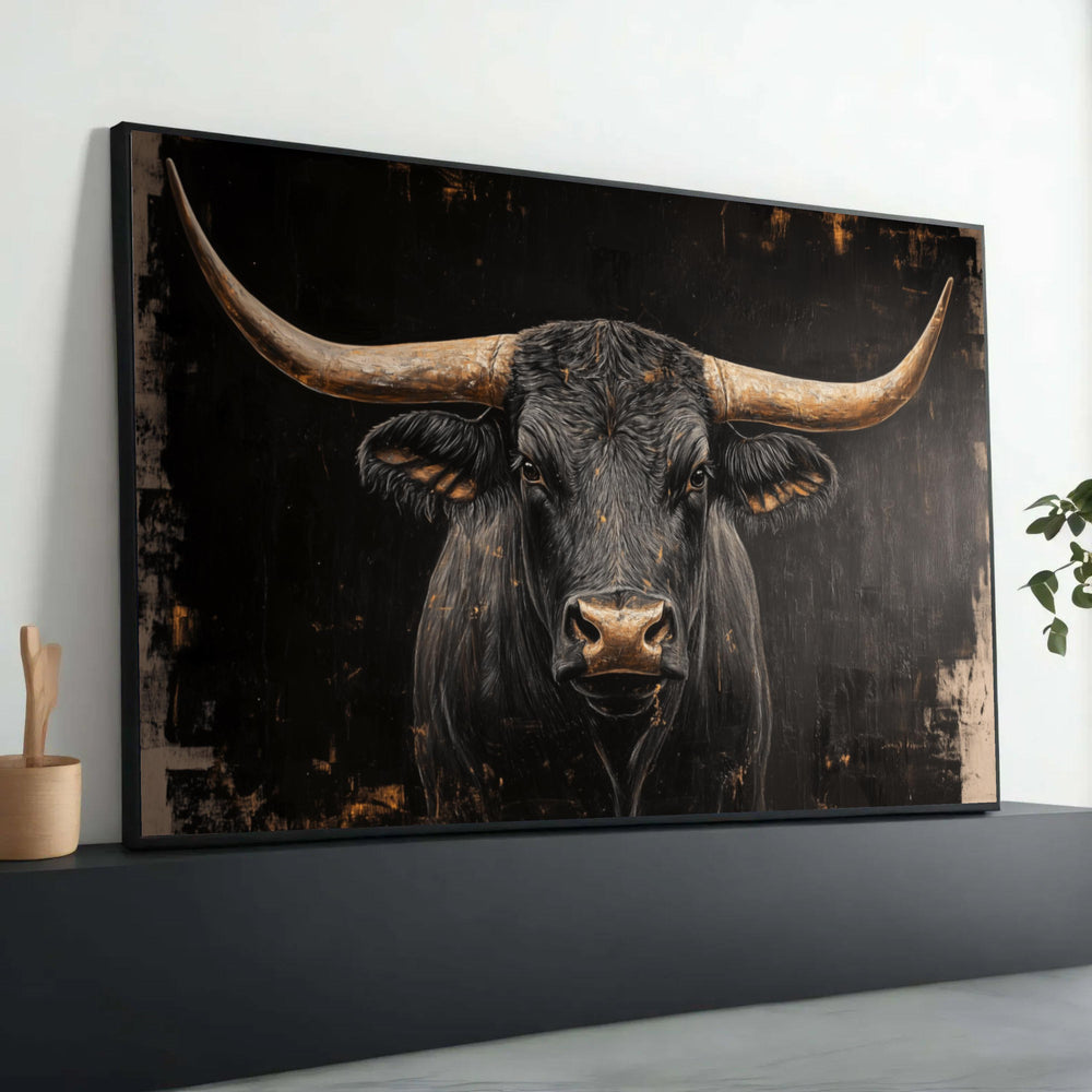 Majestic Longhorn Bull Canvas Art: Rustic Farmhouse Western Decor