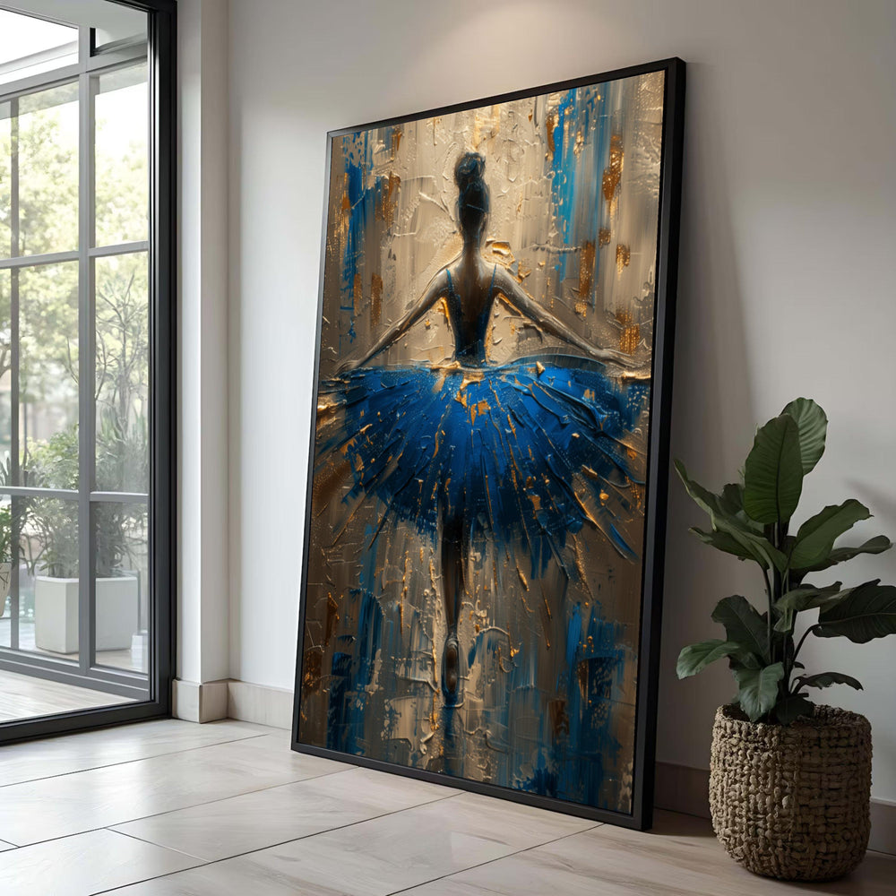 Abstract Ballerina Canvas Art: Elegant Blue Tutu, Modern Dance Decor
