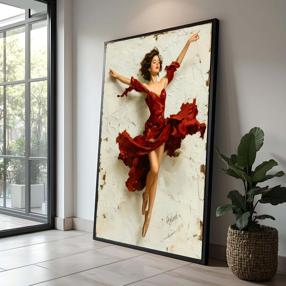 Ballet Dancer Canvas Art: Red Dress Impressionist Painting