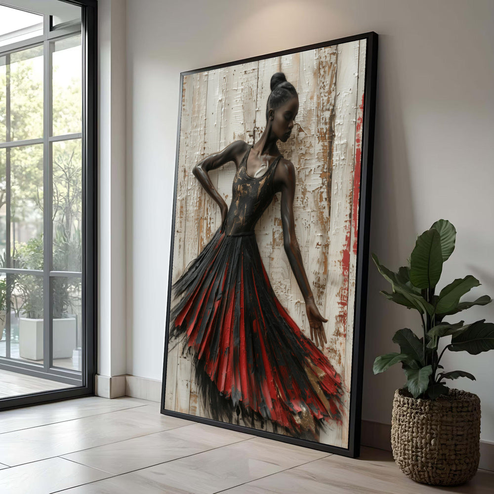 Elegant Ballerina Canvas Art: Black & Red Tutu, Modern Dance Decor