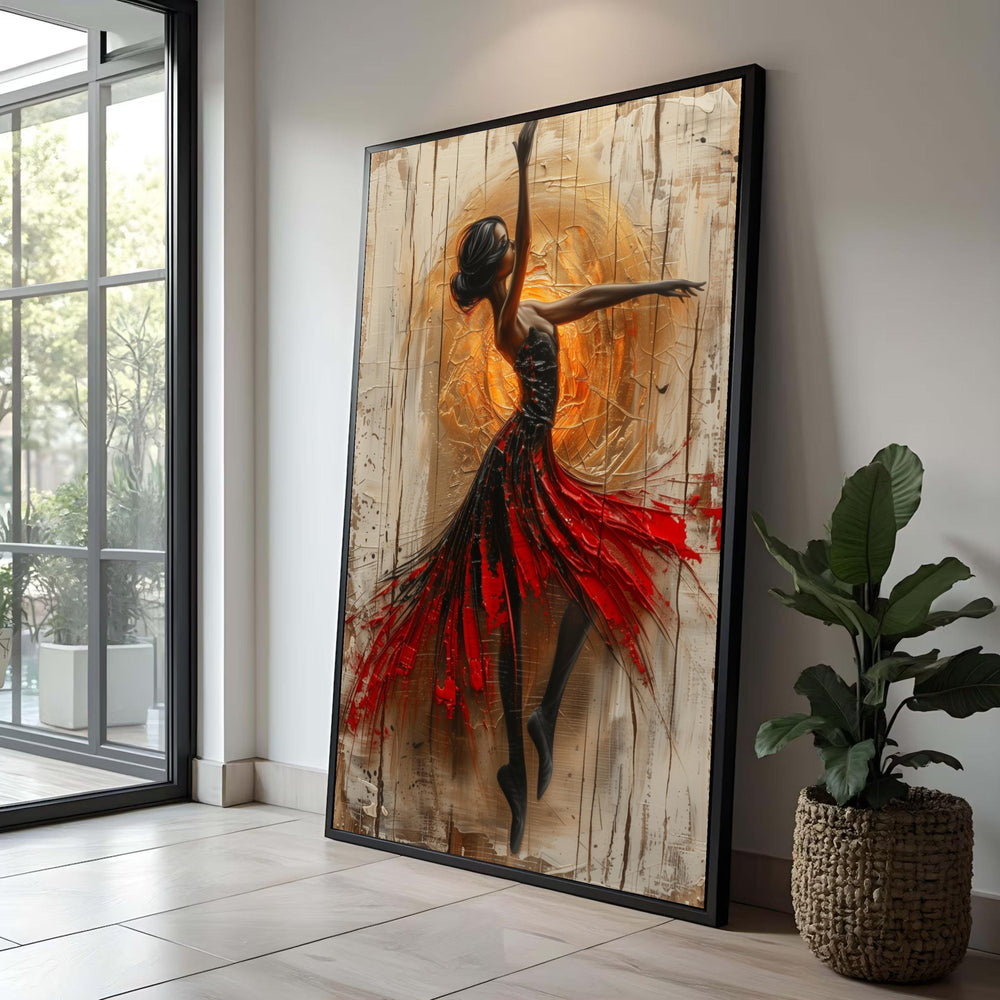 Abstract Ballerina Canvas Art: Red and Black Dance Painting