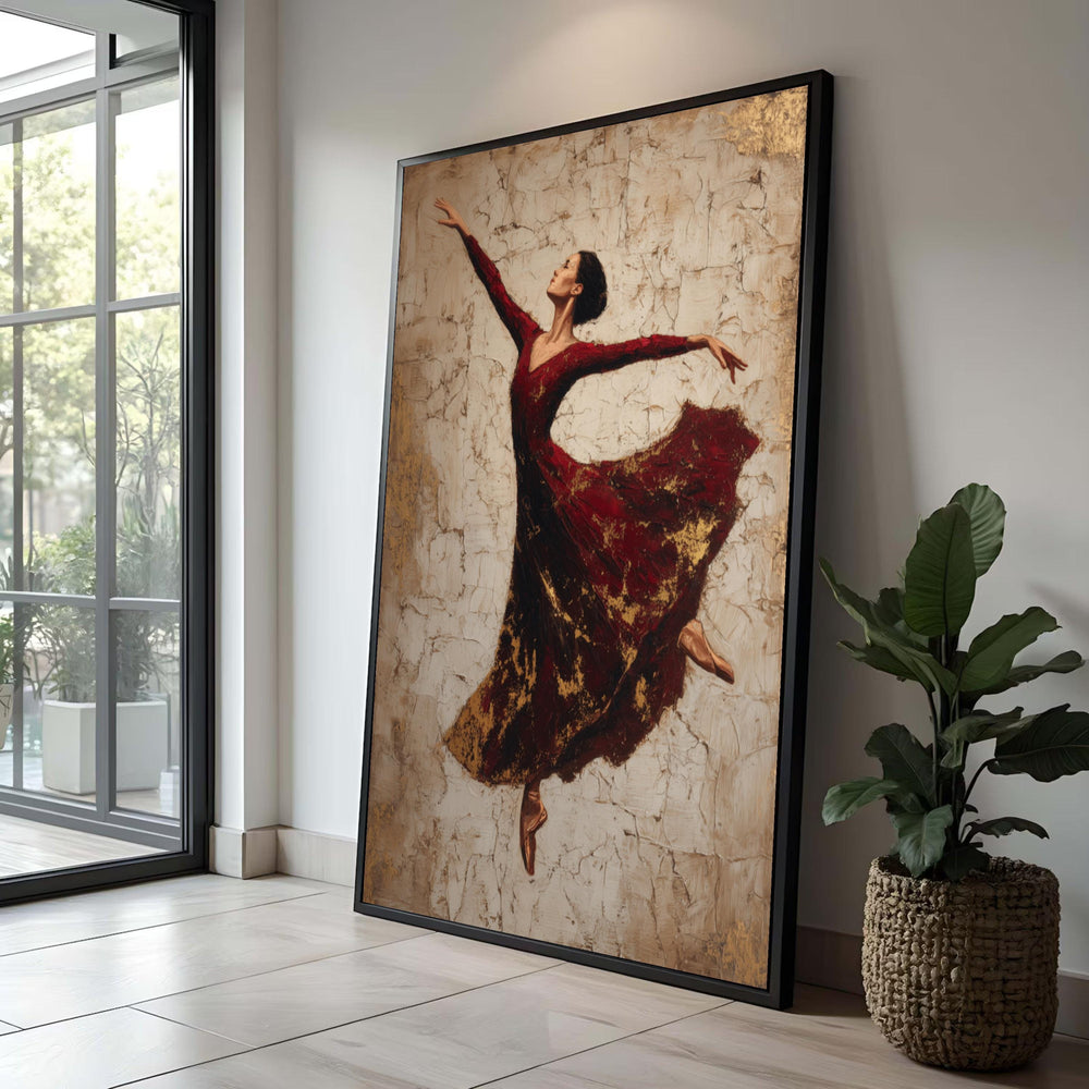 Ballerina Canvas Print: Red Dress Ballet Art, Elegant Home Decor