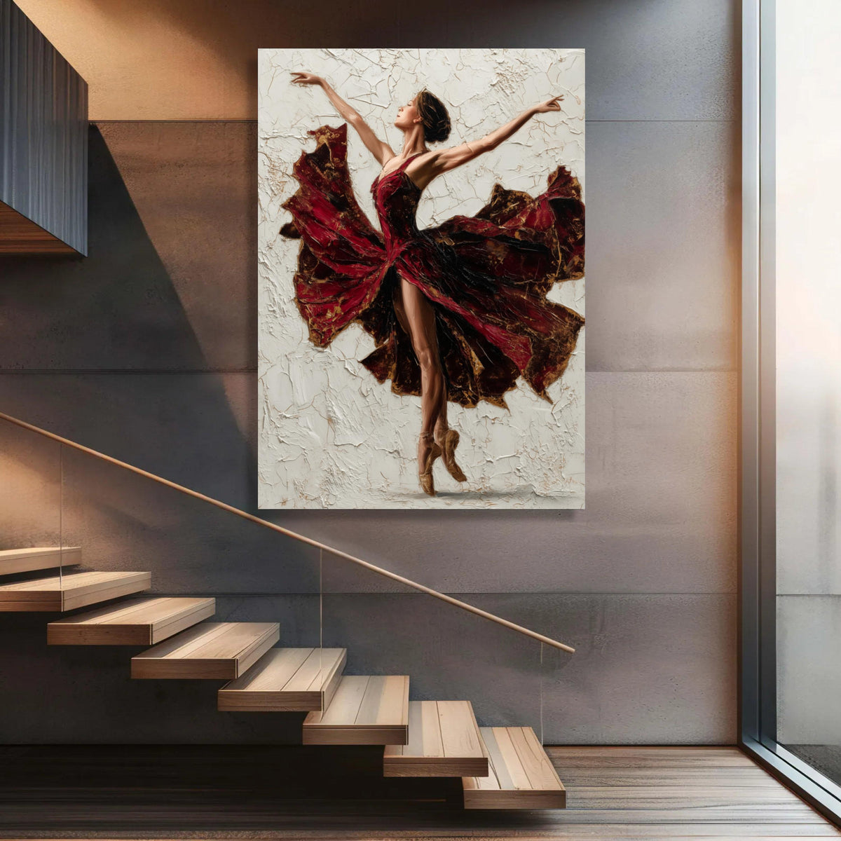 Ballet Dancer Canvas Art: Red Dress Figurative Painting, Modern Home Decor