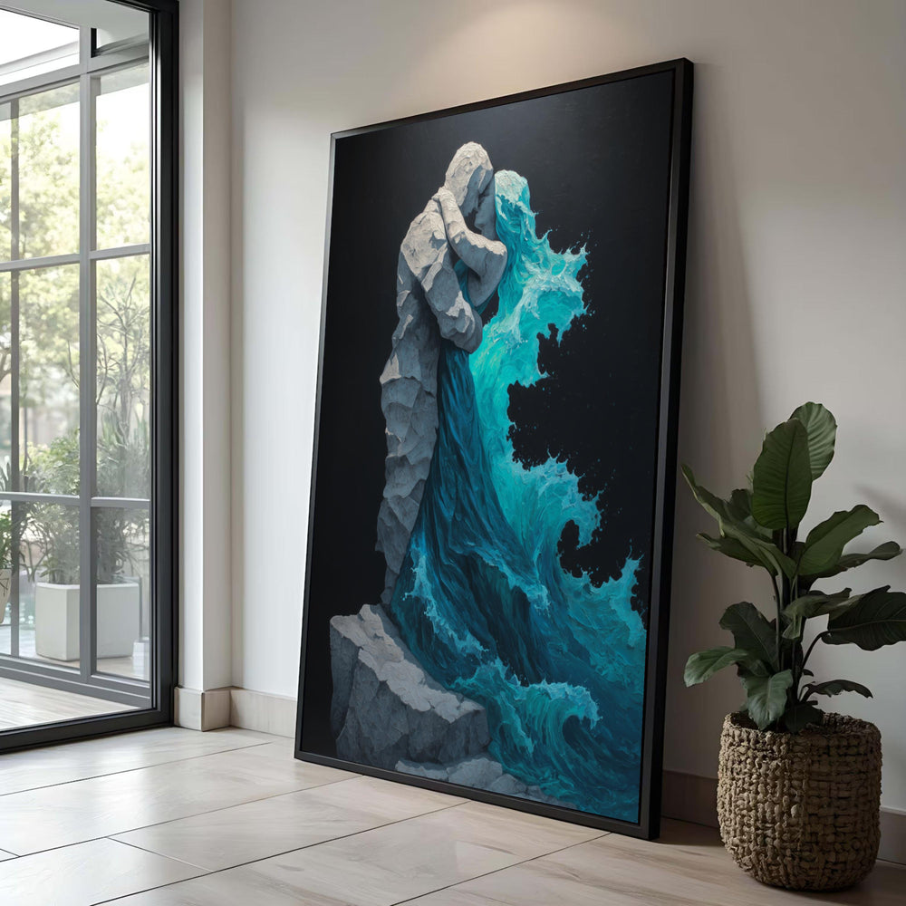 Abstract Couple Canvas Art, Romantic Ocean Wave Sculpture, Luxury Home Decor