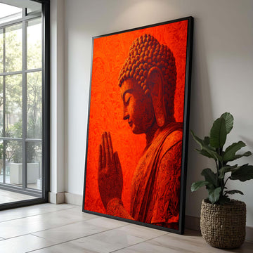 Intricate Praying Buddha Canvas Art, Red Mandala Home Decor