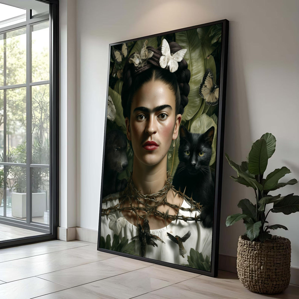 Frida Kahlo Portrait Canvas Print, Surrealist Art, Nature and Animals