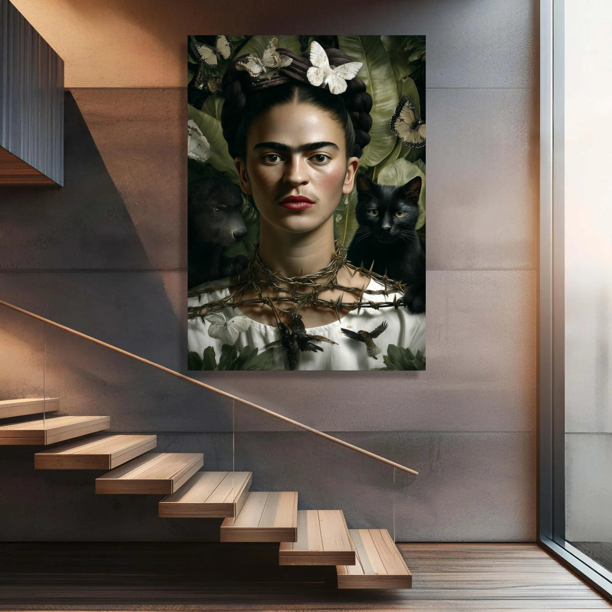 Frida Kahlo Portrait Canvas Print, Surrealist Art, Nature and Animals
