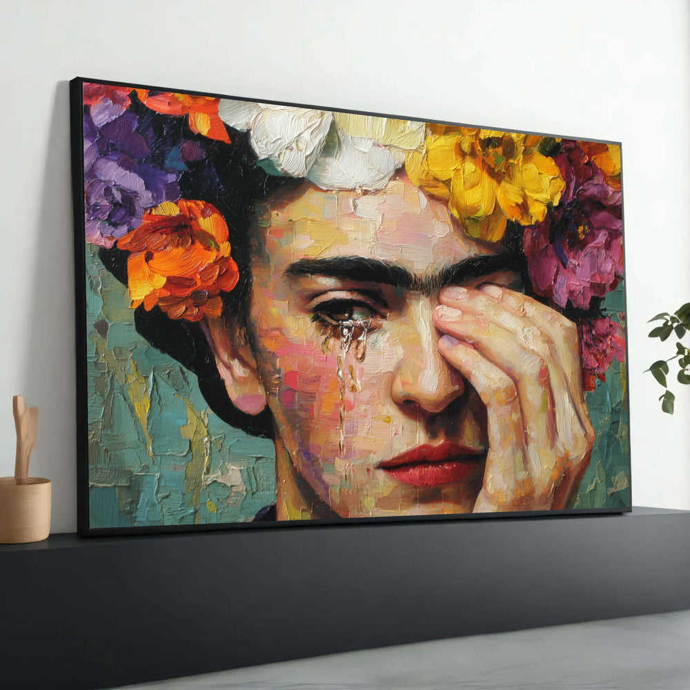 Frida Kahlo Canvas Print, Flower Crown, Expressionist Portrait