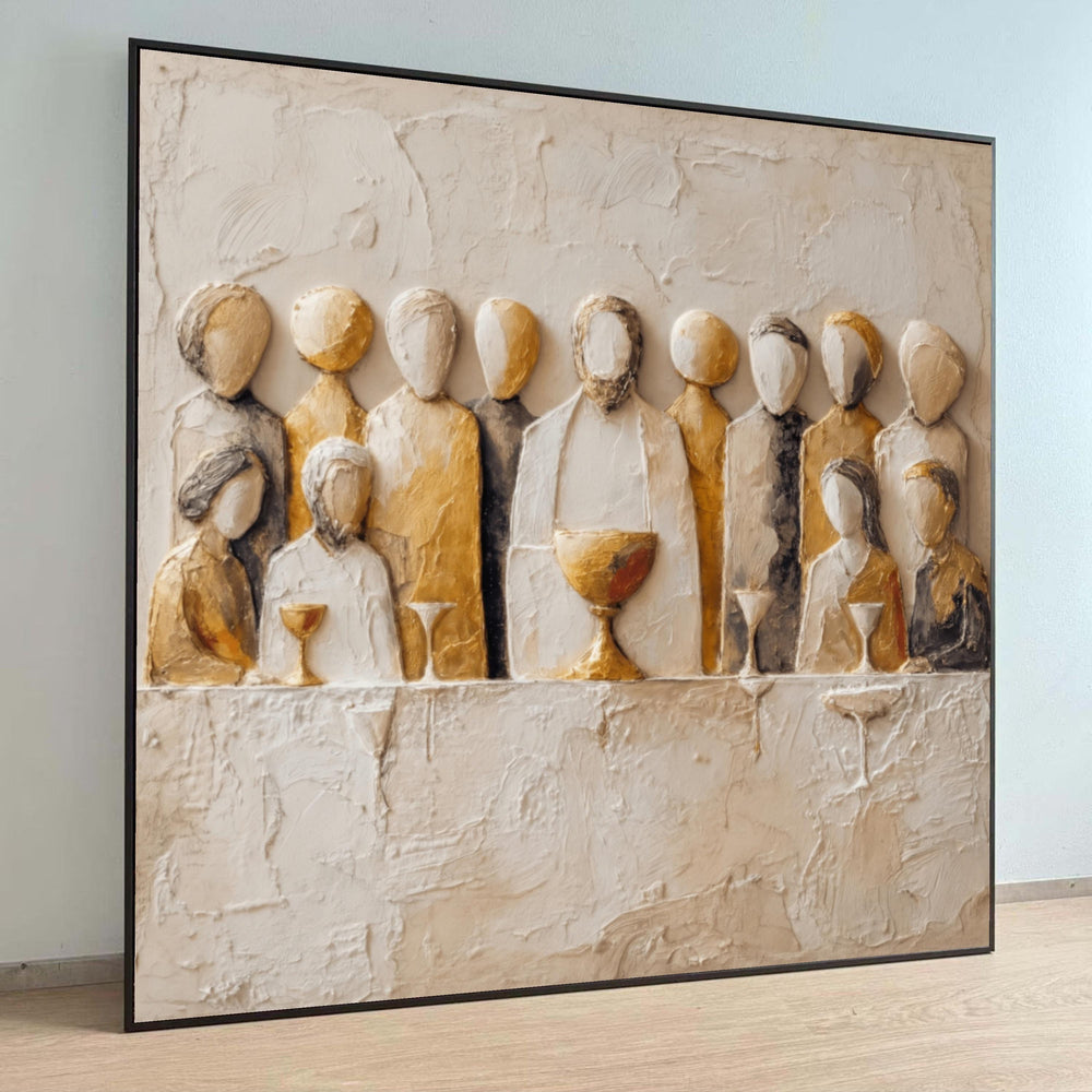 Abstract Last Supper Canvas Wall Art, Religious Painting, Christian Decor, Modern Spiritual Artwork, Ready to Hang Luxury Home Decor