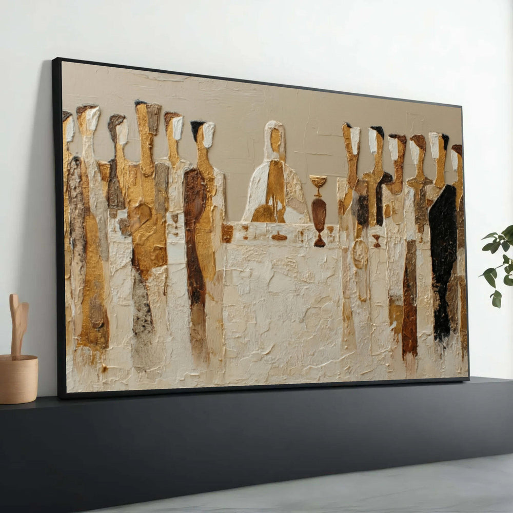 Abstract Last Supper Canvas Wall Art, Religious Modern Painting, Church Decor, Spiritual Canvas Artwork, Home Wall Luxury Home Decor