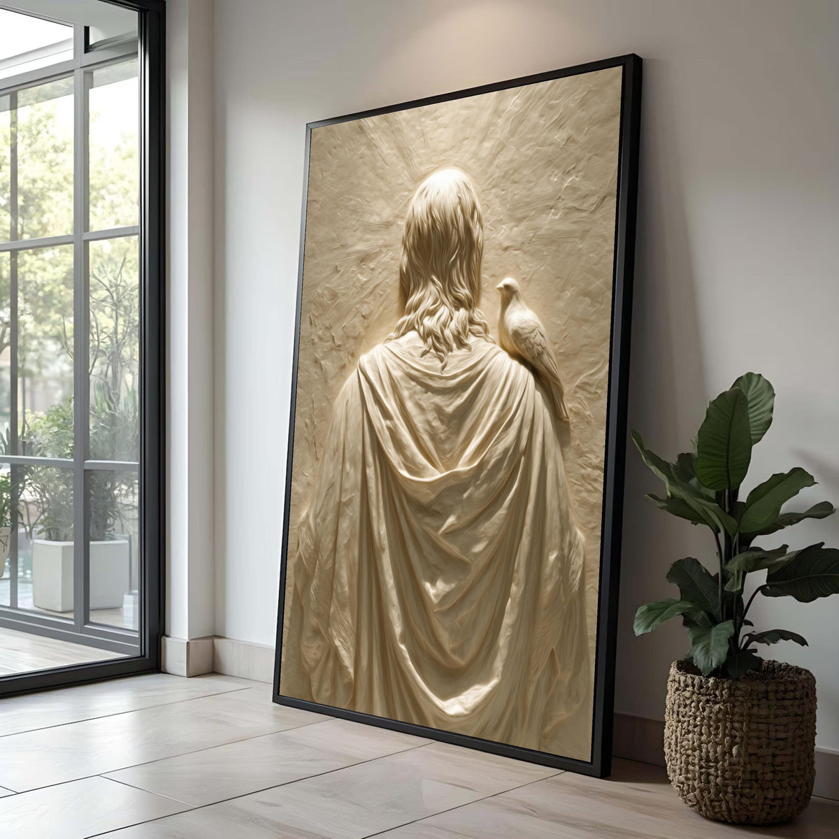 Jesus with Dove Sculpture Canvas, Religious Wall Art, Christian Faith Decor, Inspirational Spiritual Canvas, Peaceful Home Luxury Home Decor