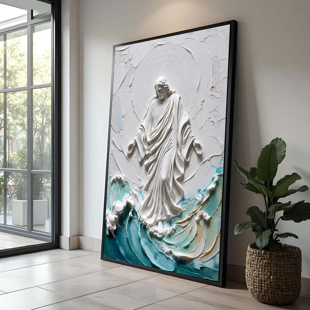 Jesus Walking on Water Relief Canvas, Christian Religious Wall Art, Spiritual Home Decoration, Canvas Painting Luxury Home Decor