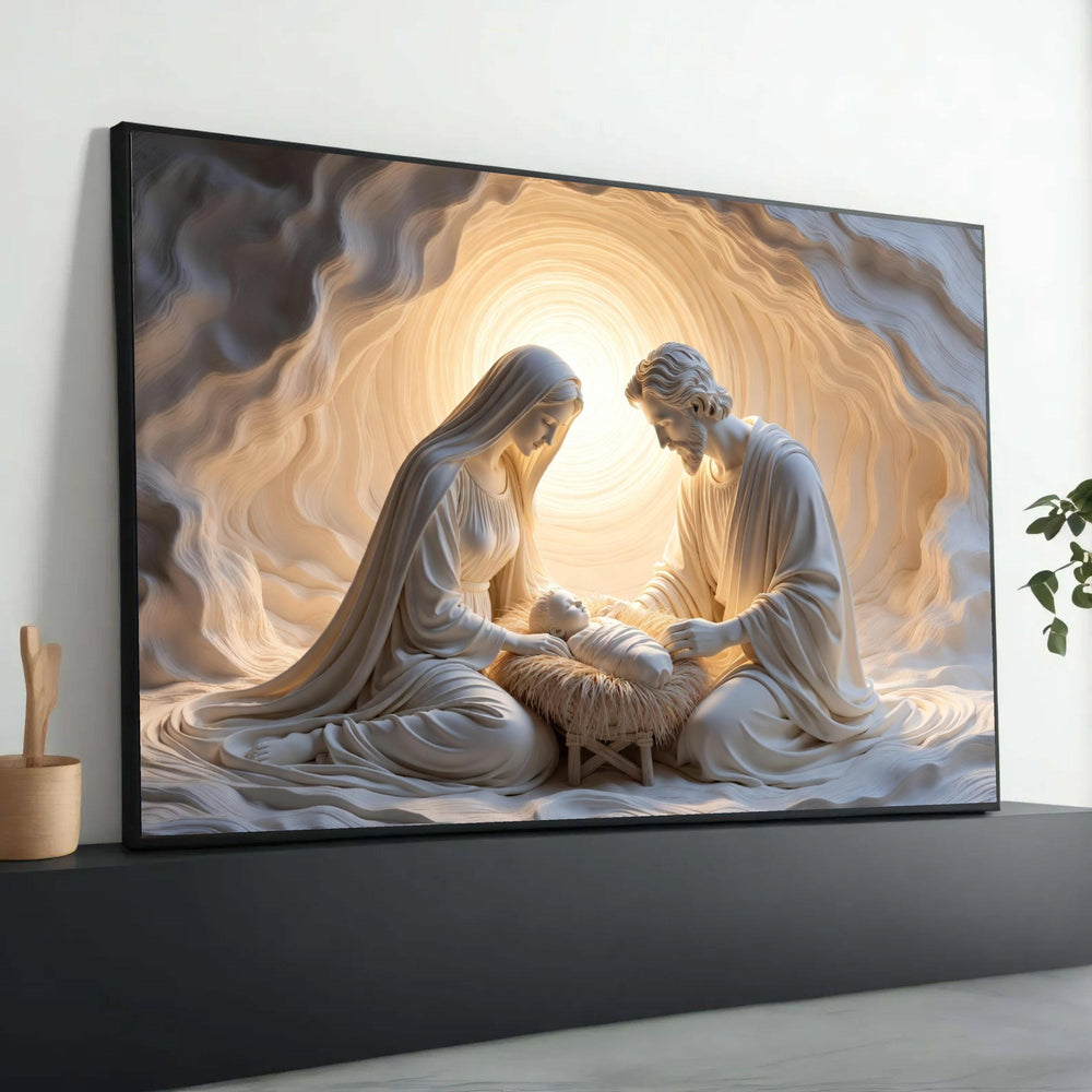 Nativity Scene Canvas Wall Art, Mary Joseph Baby Jesus, Religious Christmas Decor, Spiritual Christian Canvas, Holy Family Luxury Home Decor