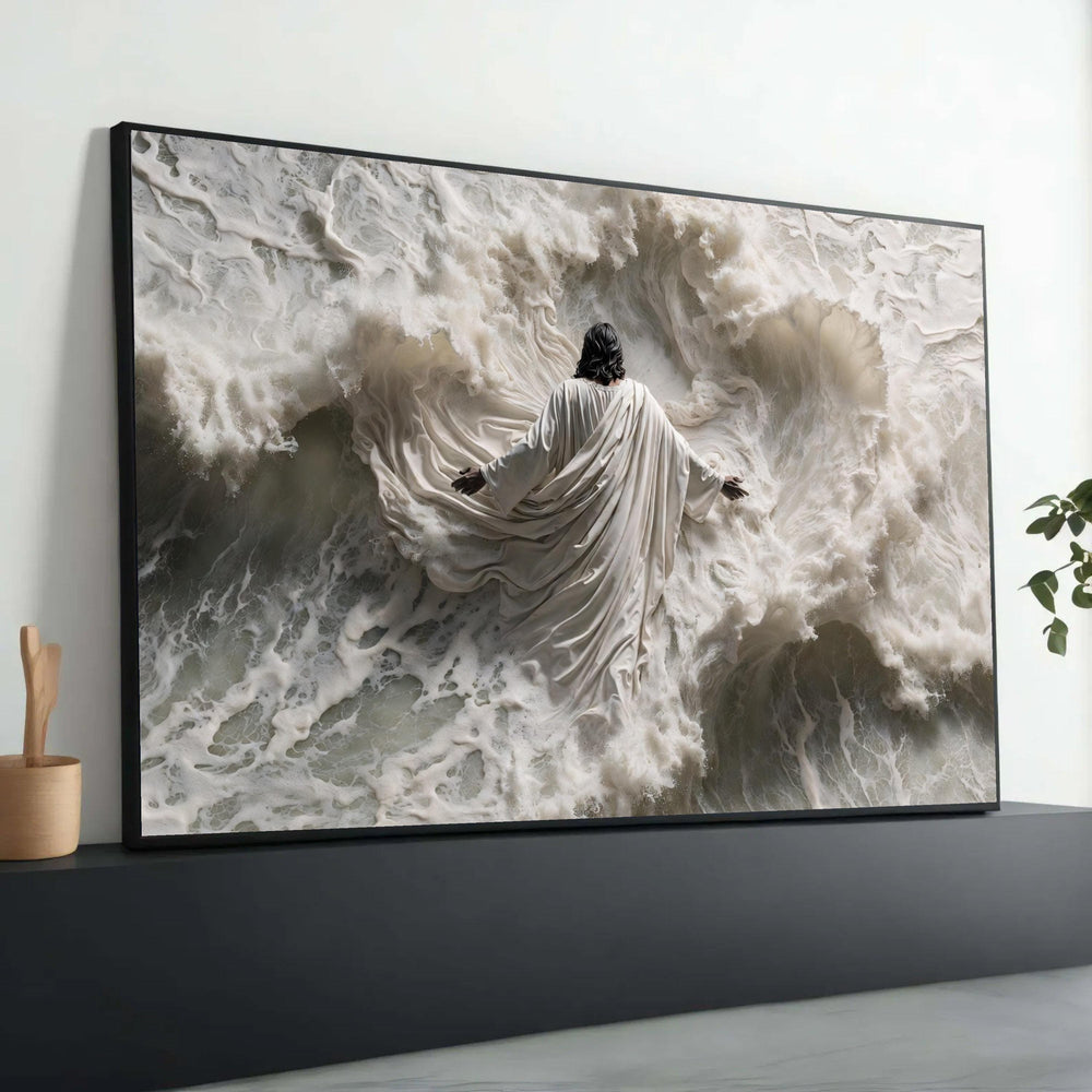 Inspirational Jesus Walking on Water Canvas, Biblical Christian Wall Art, Spiritual Religious Home Decor, Faith and Hope Luxury Home Decor