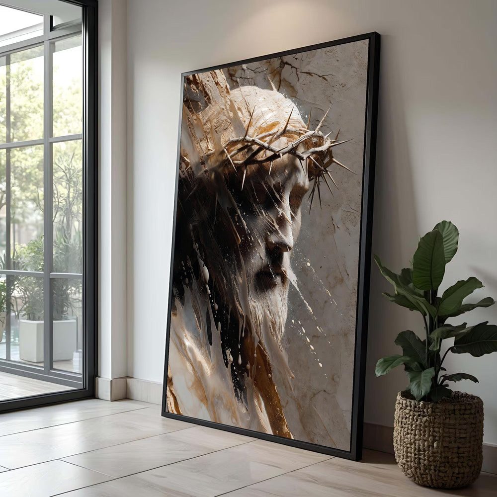 Jesus Christ with Crown of Thorns, Religious Canvas Wall Art, Spiritual Christian Decor, Inspirational Bible Art, Home Luxury Home Decor