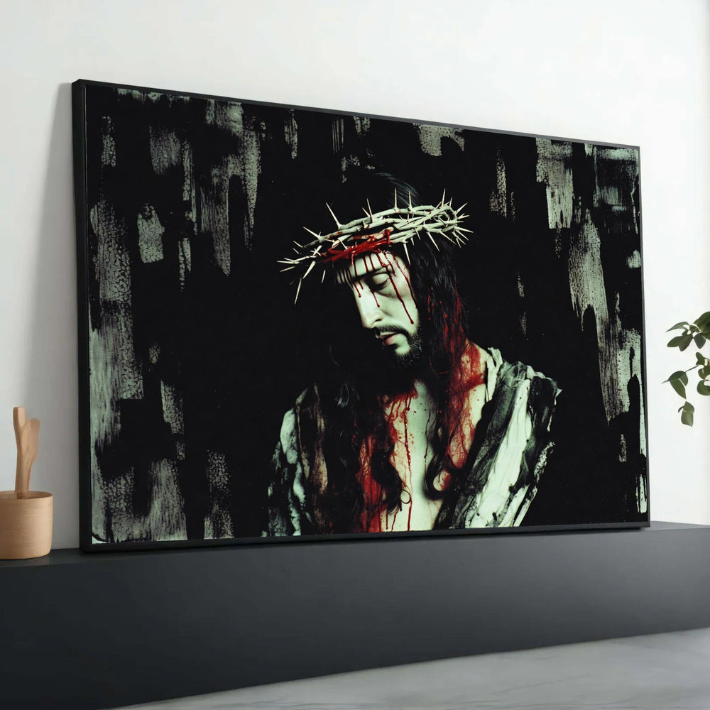 Jesus Christ with Crown of Thorns Canvas, Passion of Christ Wall Art, Religious Canvas Painting, Christian Home Decor, Luxury Home Decor