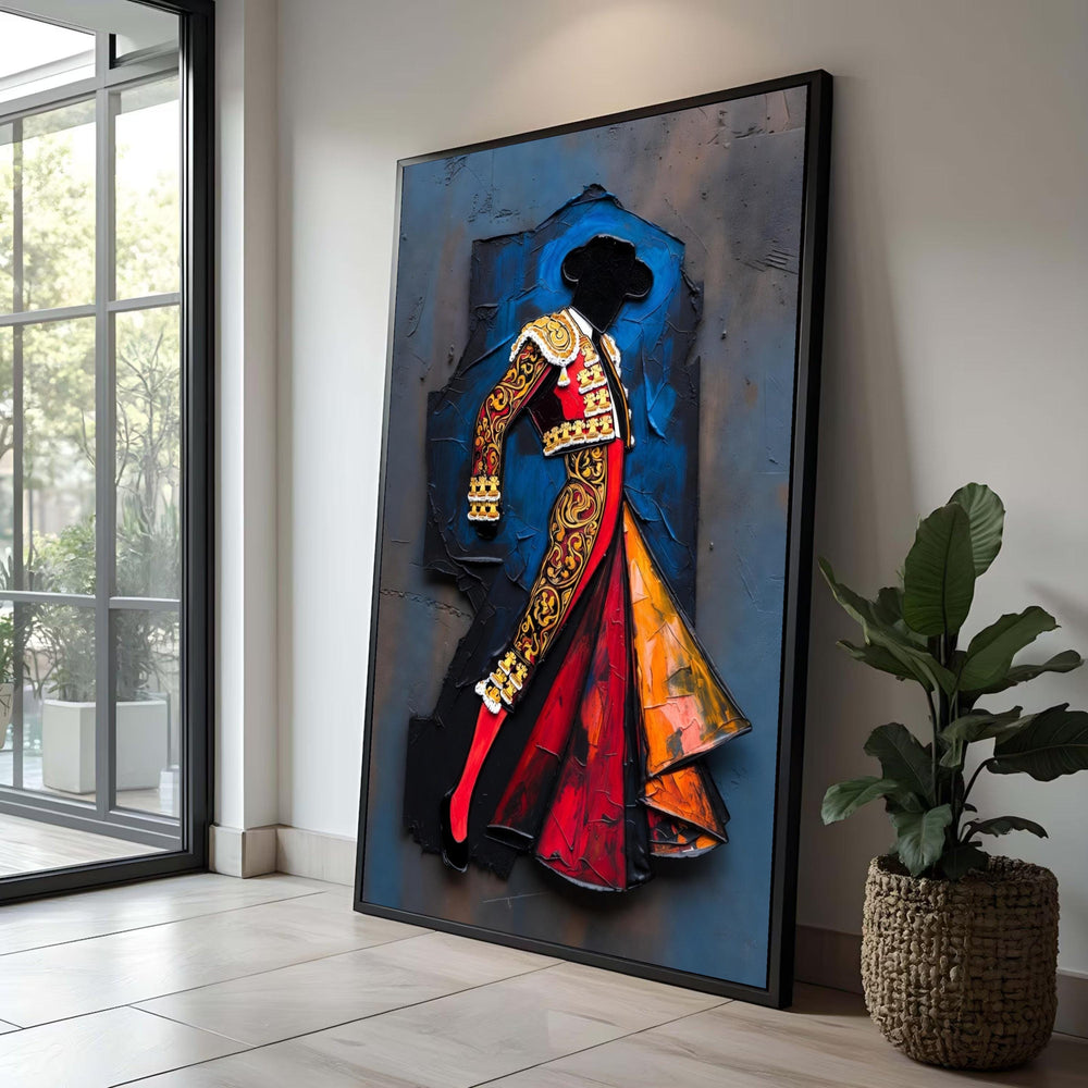 Matador Bullfighter Canvas Wall Art, Spanish Culture Decor, Vibrant Red and Gold Bullfighting Suit, Canvas Painting, Luxury Home Decor
