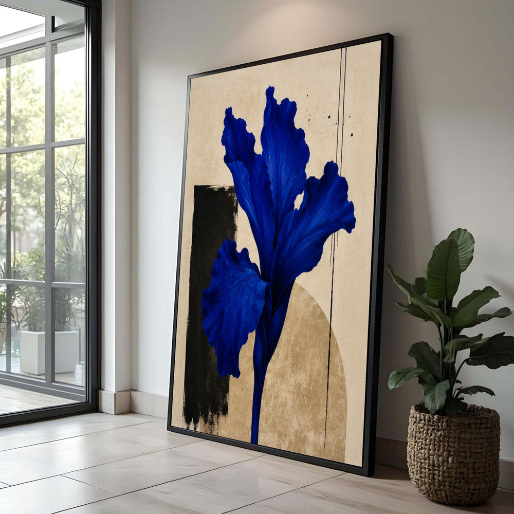 Deep Blue Iris Flower Canvas, Modern Floral Wall Art, Elegant Botanical Canvas, Abstract Garden Decoration, Home Living Luxury Home Decor