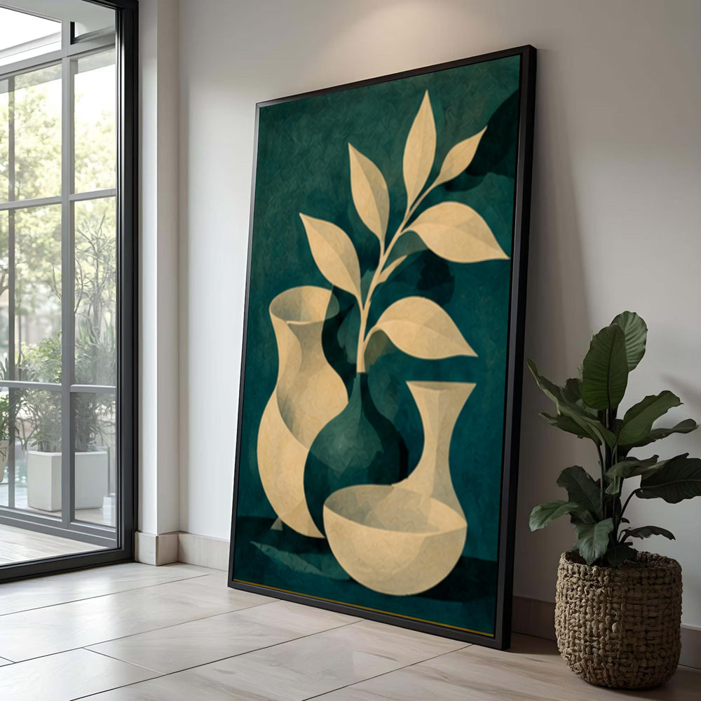 Minimalist Still Life Canvas, Modern Vase Wall Art, Botanical Leaf Design, Abstract Home Decor Canvas, Contemporary Art Luxury Home Decor