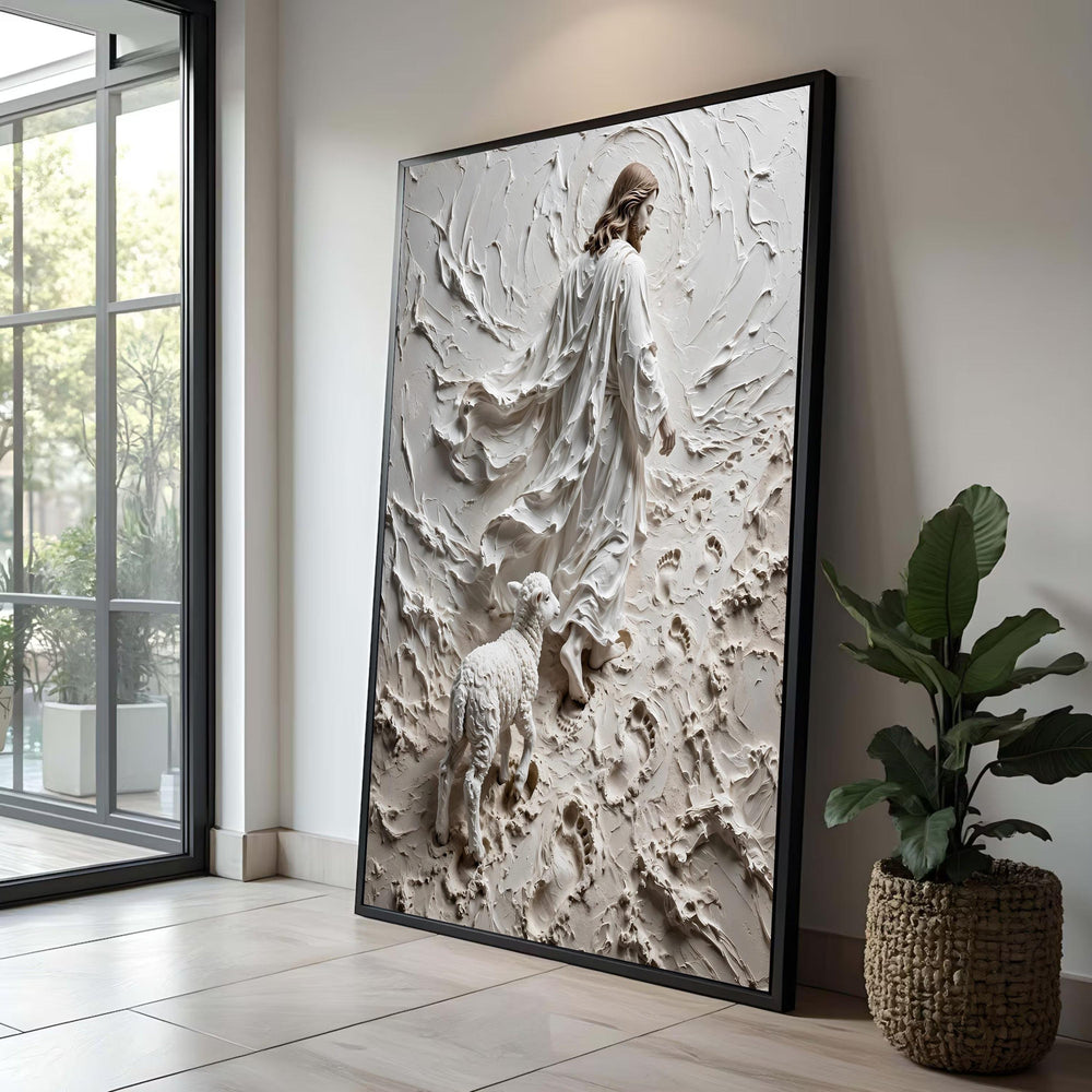 Jesus Shepherd and Lamb Canvas Wall Art, Religious Spiritual Decor, Christian Faith Canvas, Inspirational Wall Hanging, Luxury Home Decor