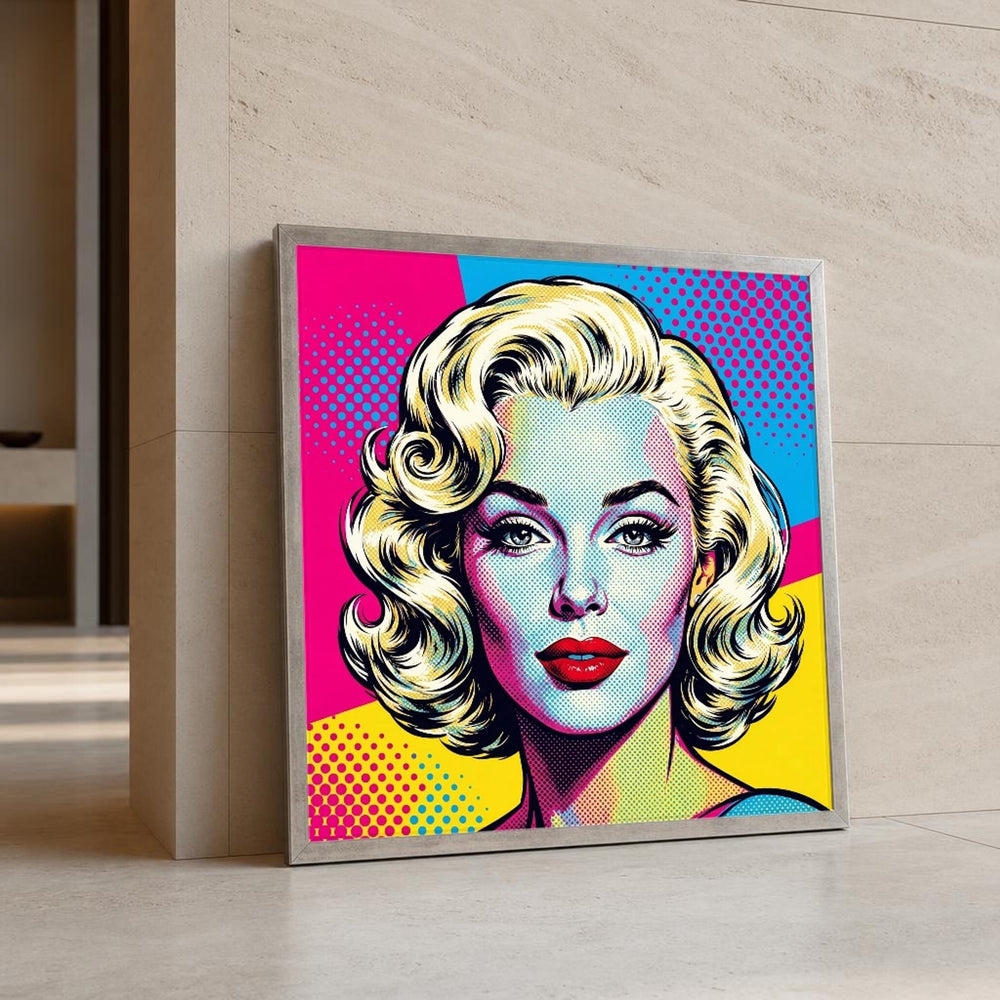 Pink and Blue Marilyn Monroe Woman with Blonde Hair Canvas Wall Art