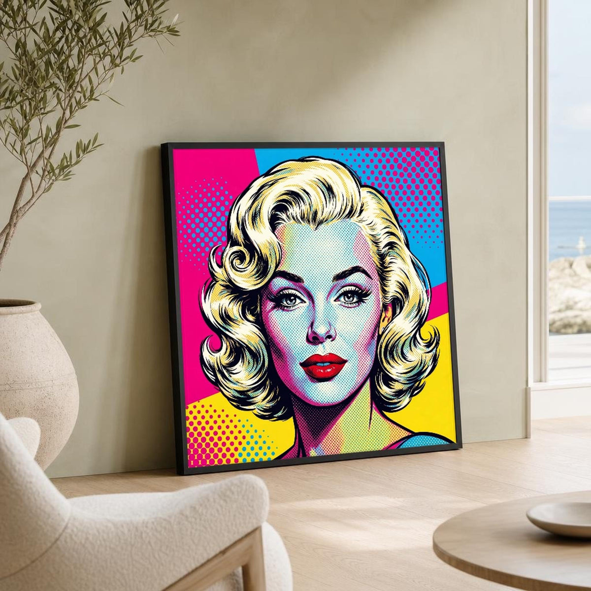 Pink and Blue Marilyn Monroe Woman with Blonde Hair Canvas Wall Art