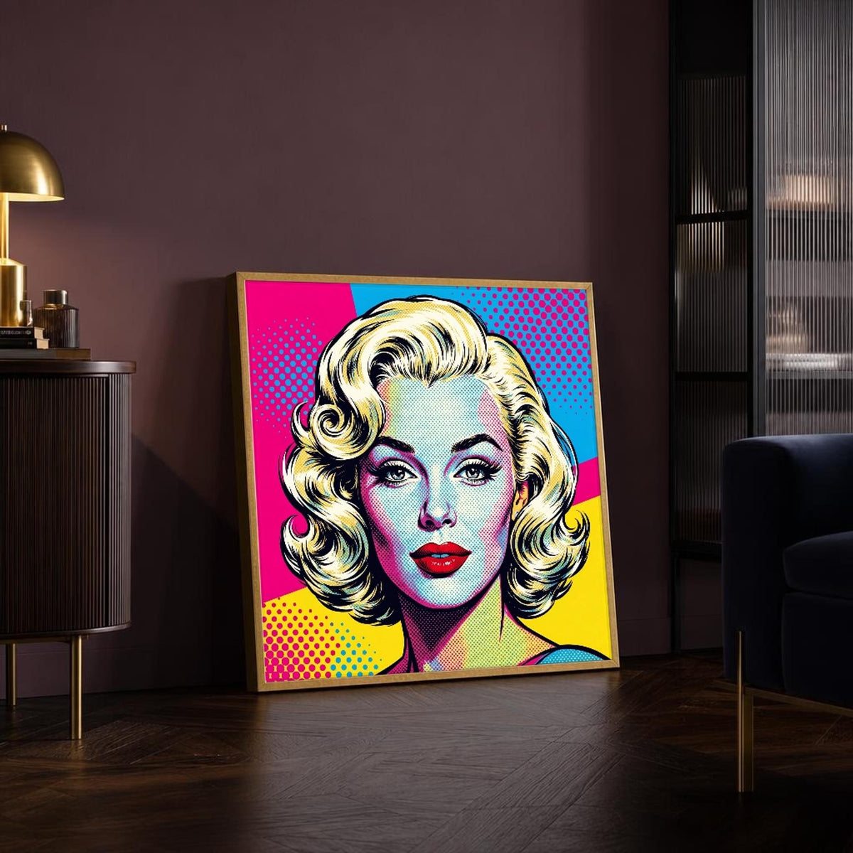 Pink and Blue Marilyn Monroe Woman with Blonde Hair Canvas Wall Art