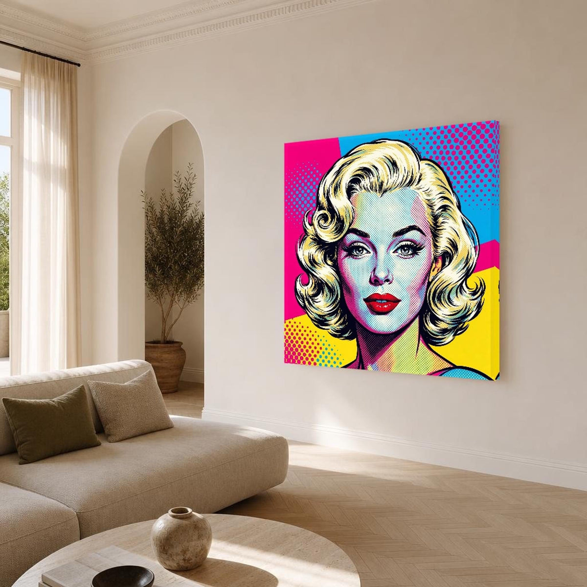 Pink and Blue Marilyn Monroe Woman with Blonde Hair Canvas Wall Art