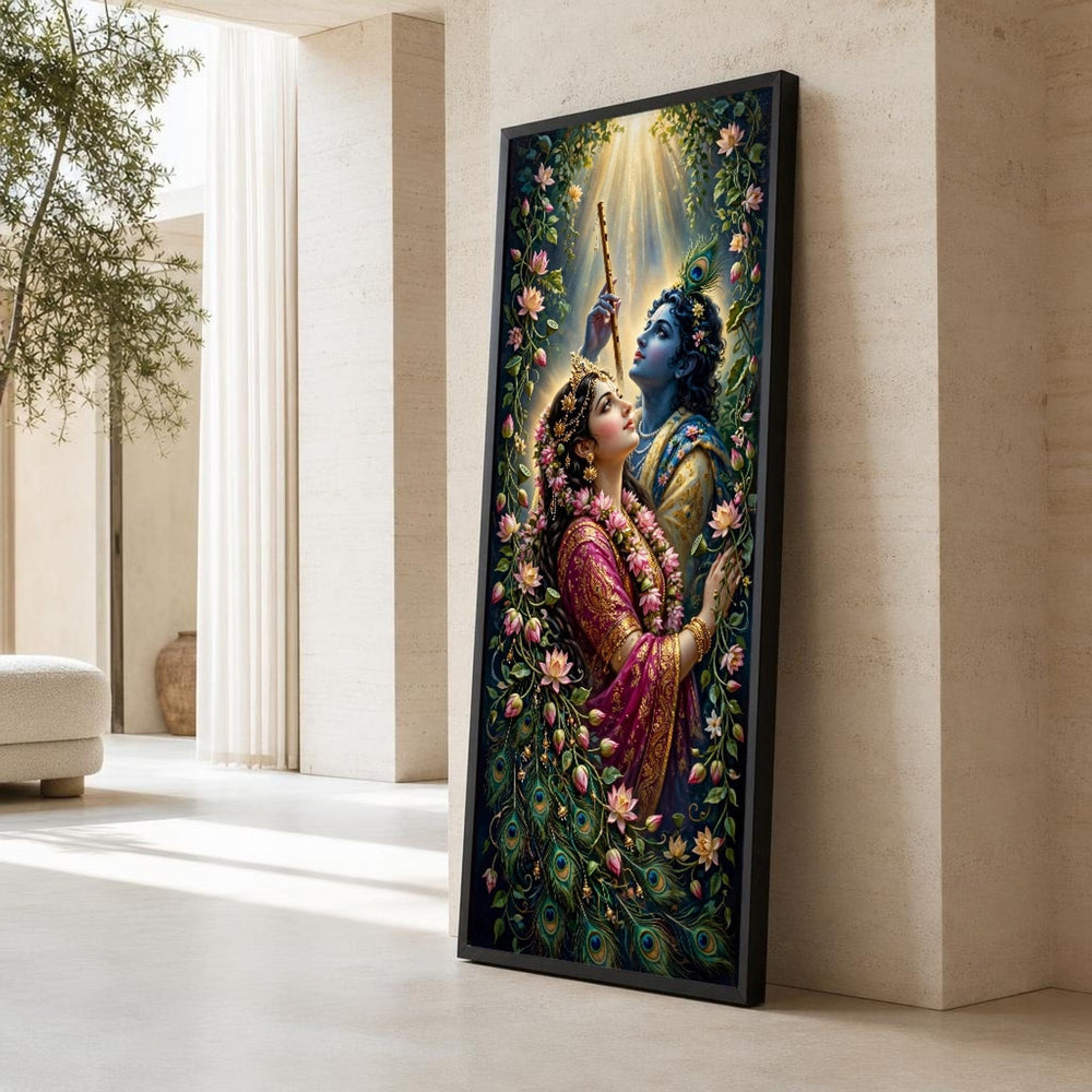 Blue and Pink Krishna and Radha Canvas Wall Art, Hindu Devotional, Spiritual