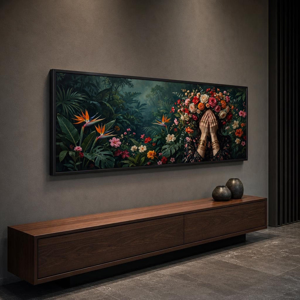 Woman with Floral Headdress Canvas Wall Art, Floral, Lush, Tropical